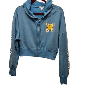 Angel Kiss Smiley Face with Daises Stay Positive Hoodie Size L